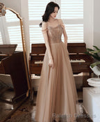 Champagne Sweetheart Tulle Sequin Long Prom Dress