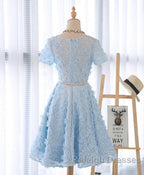 Cute Blue Lace Short Prom Dresses Blue Homecoming Dresses
