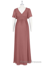 Brown V-Neck High-Waist Long Maternity Bridesmaid Dress