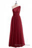 Wine Red Tulle One Shoulder A Line Bridesmaid Dresses
