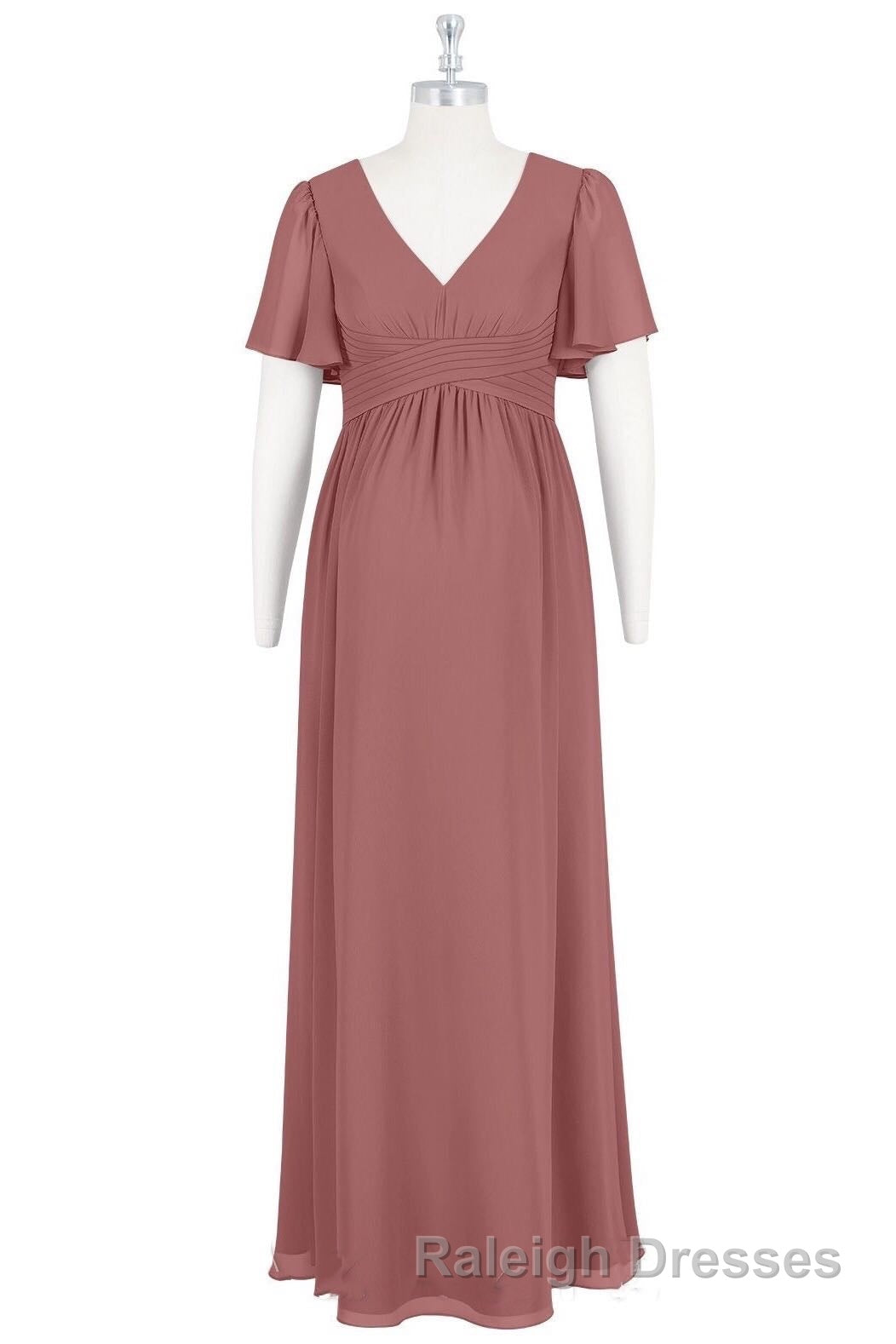 Brown V Neck High-Waist Long Maternity Bridesmaid Dresses Secondary image