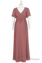 Brown V Neck High-Waist Long Maternity Bridesmaid Dresses