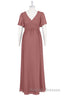 Brown V Neck High-Waist Long Maternity Bridesmaid Dresses