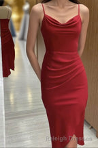 Red Cowl Neck Spaghetti Straps Bodycon Formal Dress
