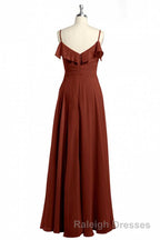 Rust Orange Chiffon Straps Ruffled A-Line Bridesmaid Dress