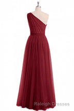 Wine Red Tulle One-Shoulder A-Line Bridesmaid Dress
