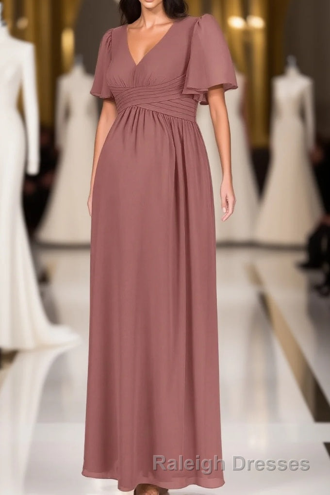 Brown V Neck High-Waist Long Maternity Bridesmaid Dresses Main image