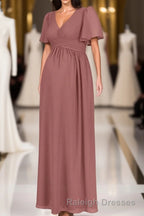 Brown V Neck High-Waist Long Maternity Bridesmaid Dresses