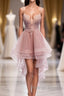 Pink Tulle Lace High Low Prom Dresses Pink Homecoming Dresses 1