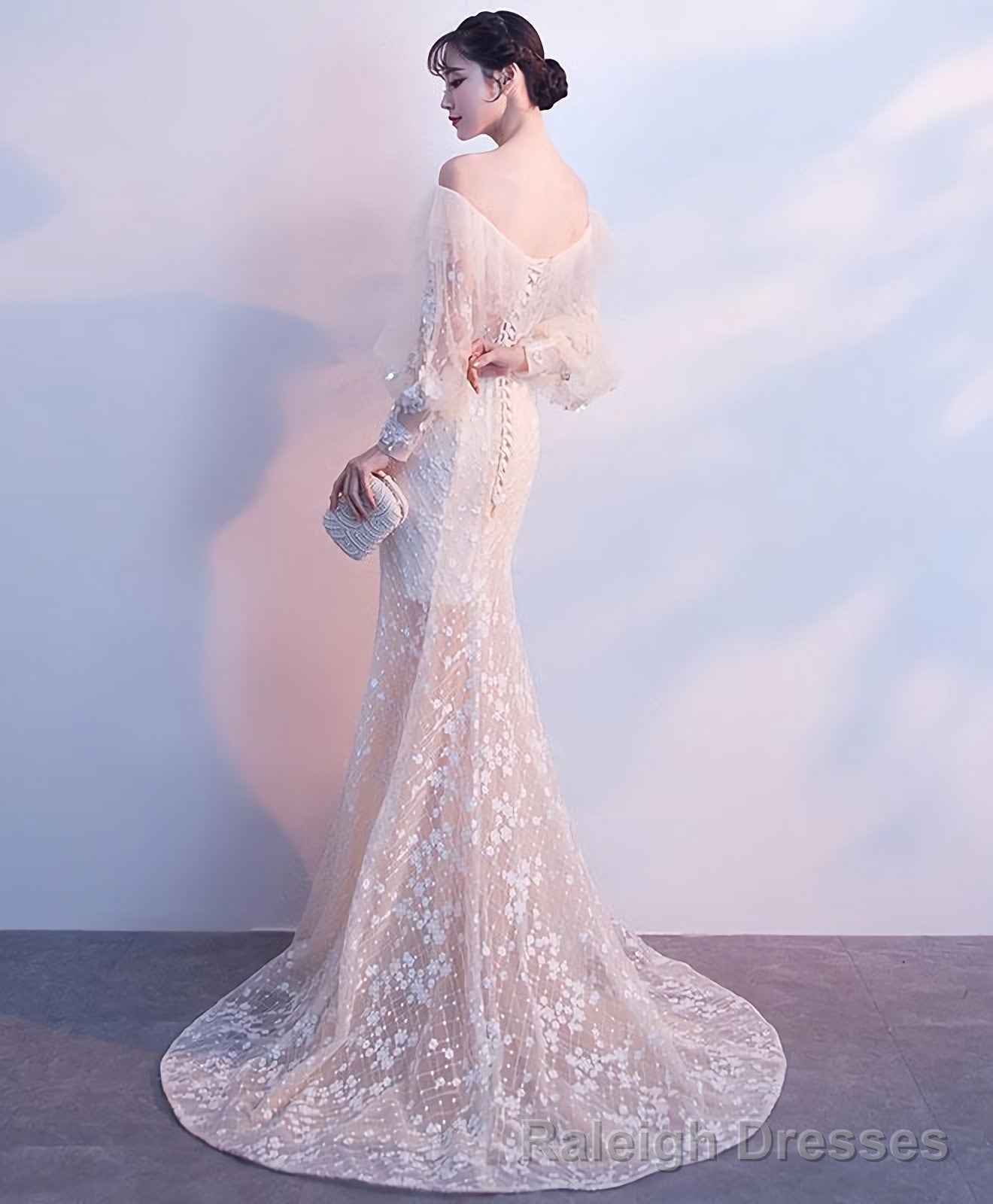 Champagne Tulle Lace Mermaid Long Prom Dress Tulle Lace Evening Dress Secondary image