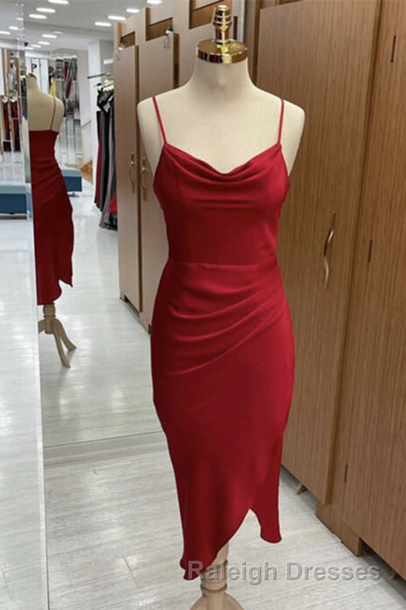 Red Cowl Neck Spaghetti Straps Bodycon Formal Dress Secondary image