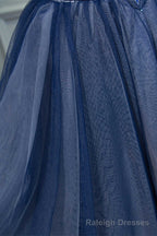 Navy Blue Off-the-Shoulder Beaded A-Line Short Party Dress