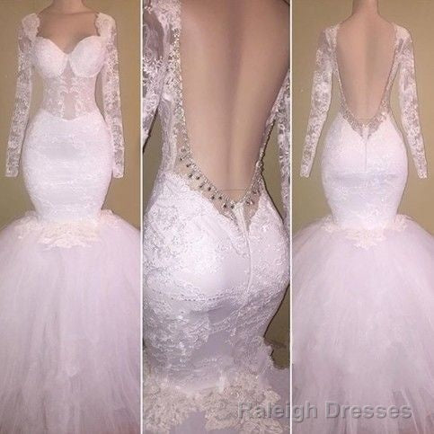 sexy appliques backless mermaid wedding dress long sleeve wedding gown Main image