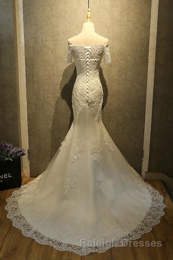 Mermaid Off Shoulder Sleeveless Lace Beading Watteau Train Wedding Dresses Secondary image