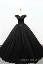 A-Line Tulle Beading Long Prom Dresses, Off the Shoulder Evening Dresses