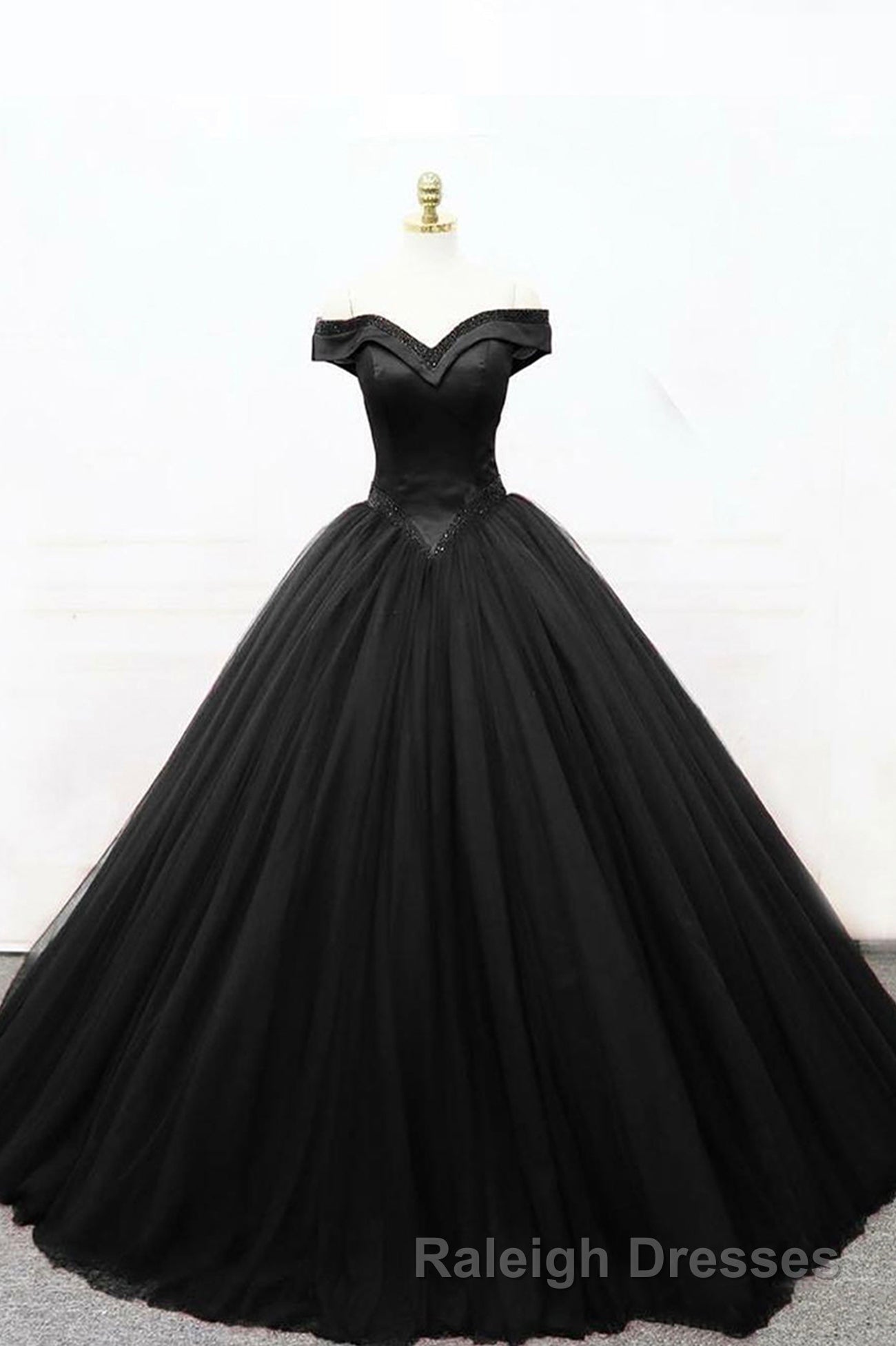 A-Line Tulle Beading Long Prom Dresses, Off the Shoulder Evening Dresses