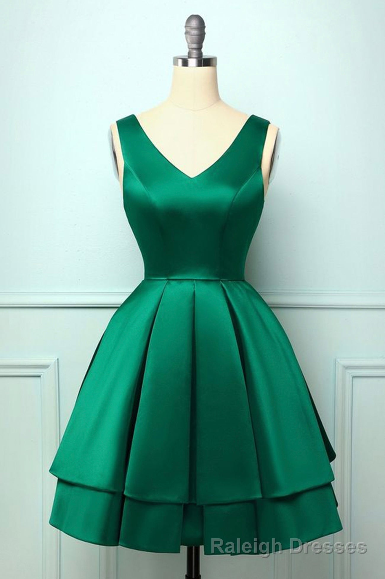 Green Satin Short Prom Dresses, A Line Homecoming Dresses Main image