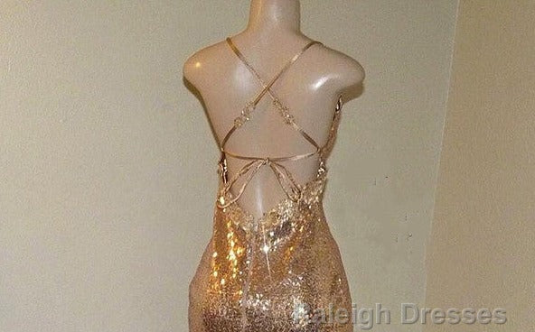 Sexy Backless Gold Sequins Split Train Prom Dress Secondary image