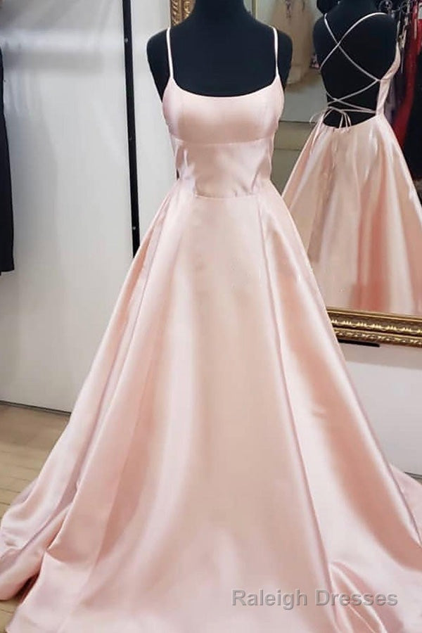 Pink Straps Long Prom Evening Dress with Criss Back Main image
