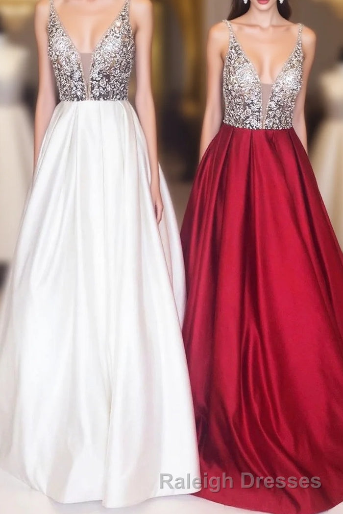 A-Line Spaghetti Straps Sequins Long Prom Dress