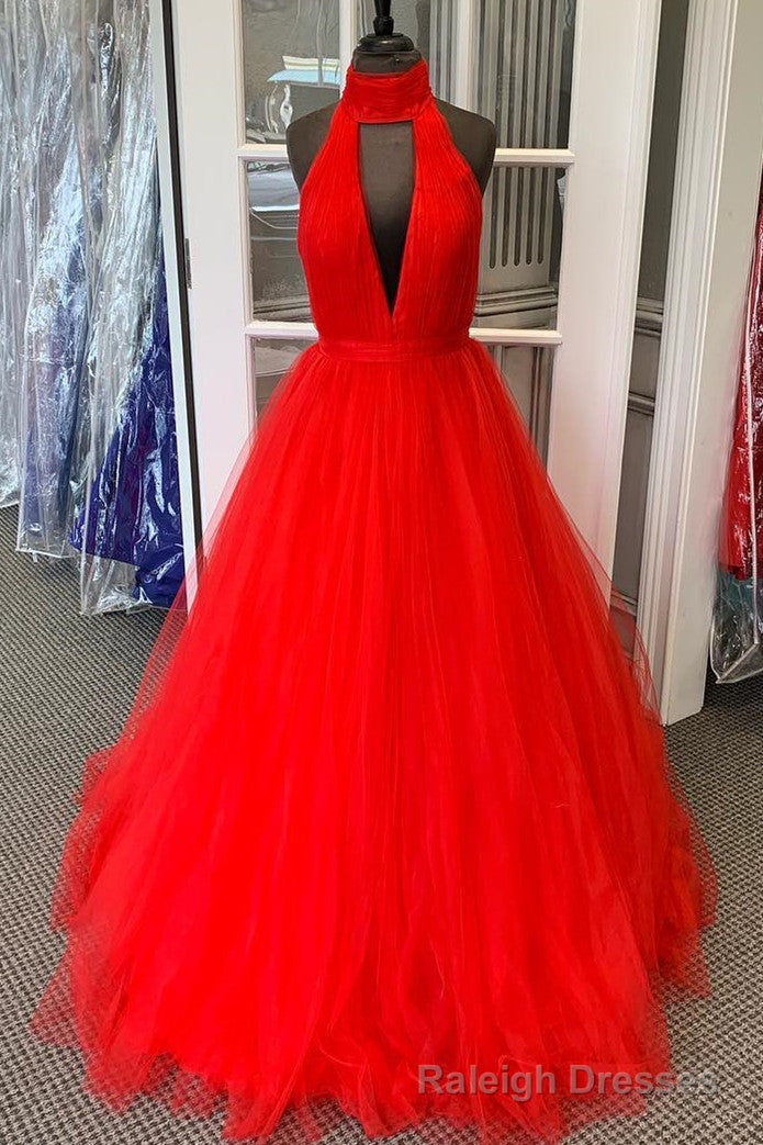 Halter Ruched Long Red Prom Dress with Open Back Secondary image