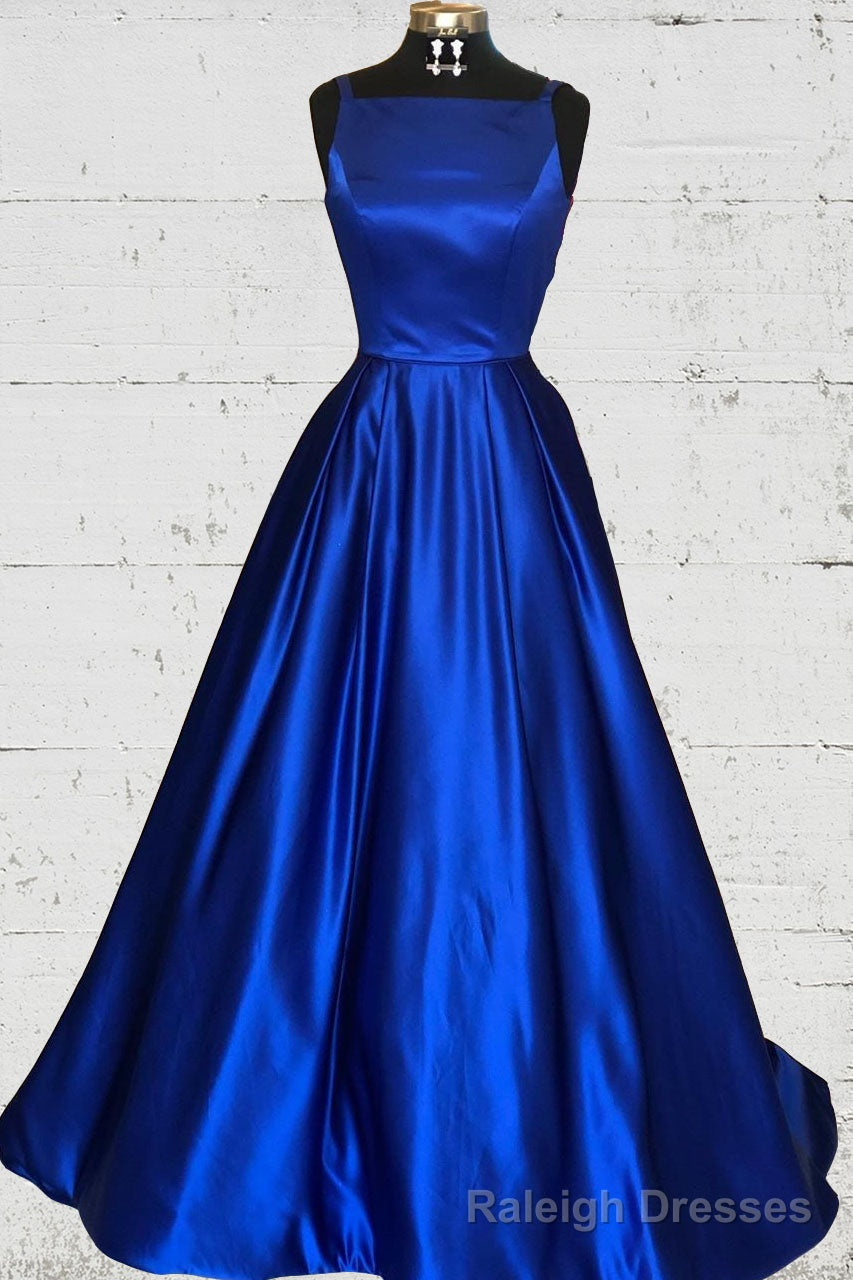 Hollow Out Royal Blue Satin Long Prom Dress Main image