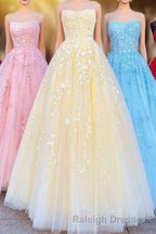 Princess Straps Prom Dresses Long with Lace Appliques
