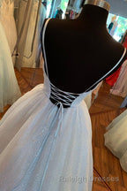 Elegant Straps Lace-Up Back Blush Long Prom Dresses