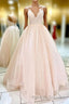 Elegant Straps Lace-Up Back Blush Long Prom Dresses