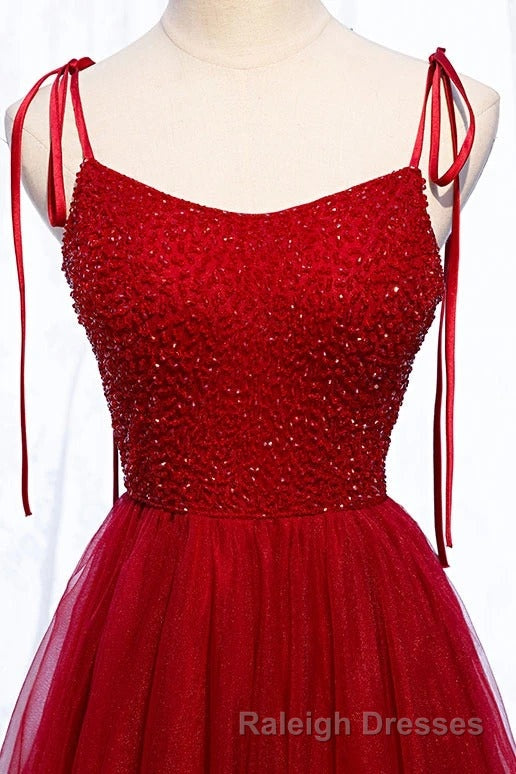 Straps Red Long Prom Dress with Beaded Bodice Secondary image