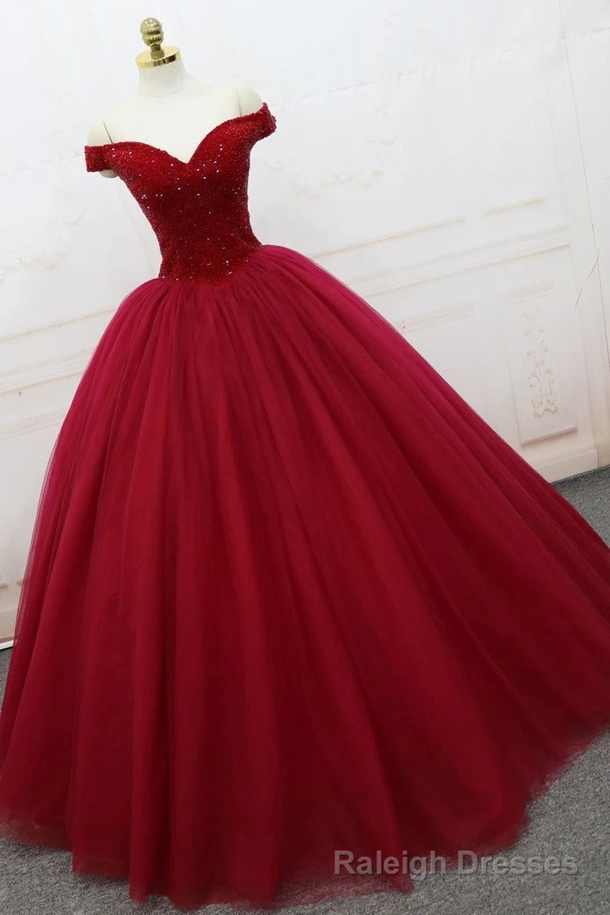 Off the Shoulder Red Ball Gowns