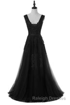 A Line Tulle Grey Long Prom Dresses