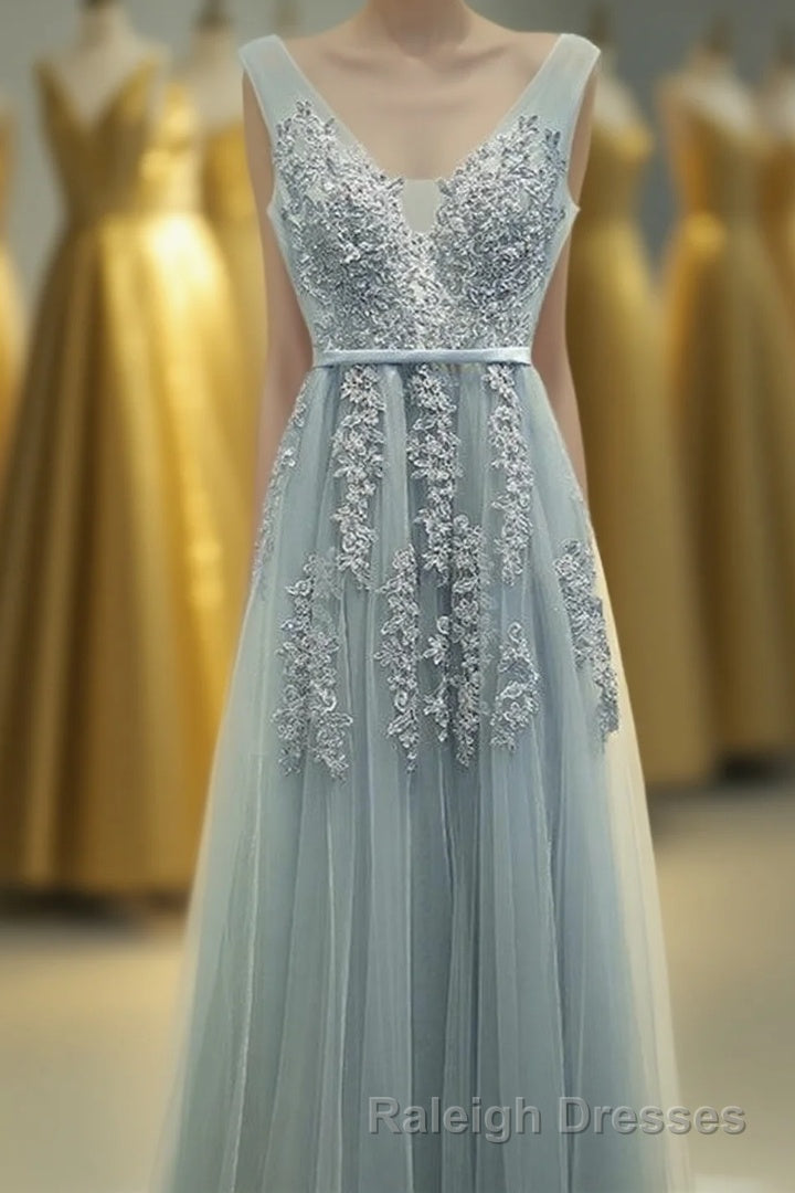 A-line Tulle Grey Long Prom Dress Main image