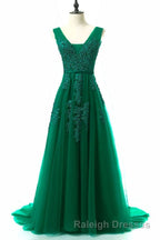 A Line Tulle Grey Long Prom Dresses