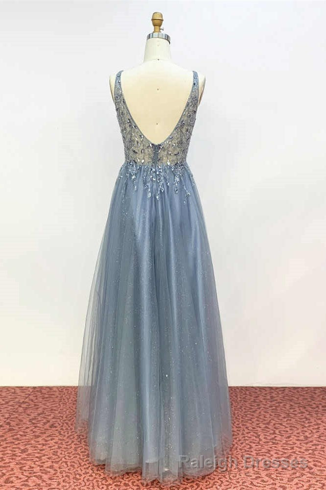 V Neck Misty Blue Long Formal Dress Main image