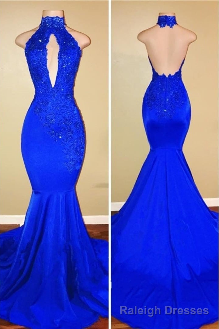 Elegant Mermaid High Neck Royal Blue Long Prom Dress Main image