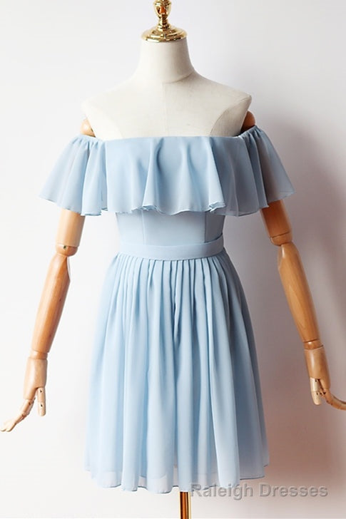 Off the Shoulder Blue Chiffon Short Dress Main image