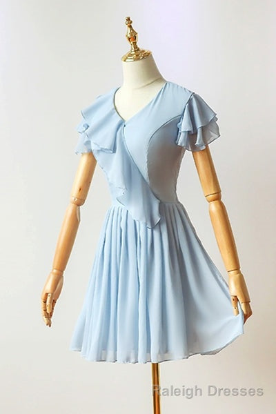 Flutter Sleeves Blue Chiffon Short Homecoming Dress Secondary image