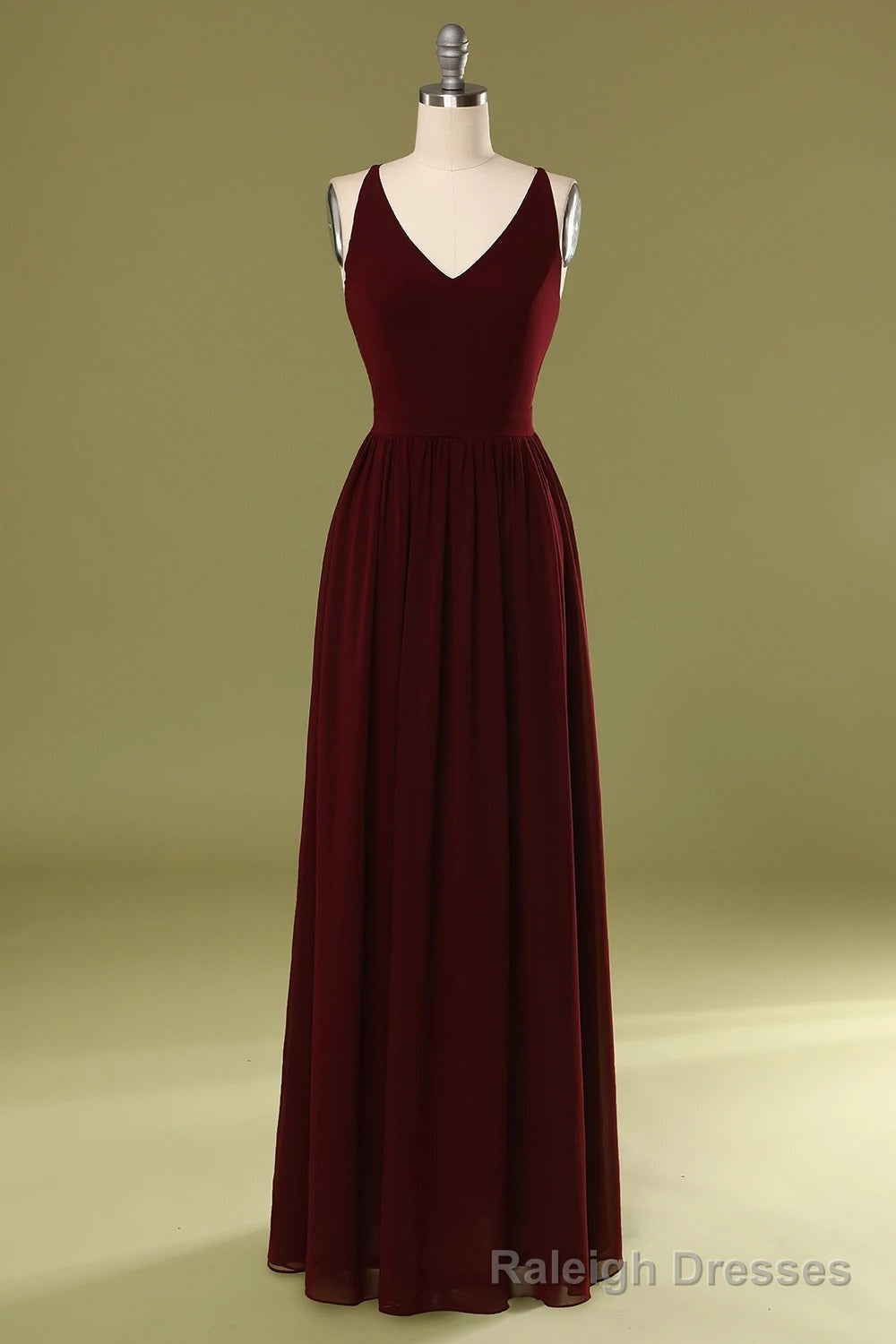 Sheath V Neck Burgundy Bridesmaid Dress with Lace Back