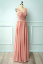 A Line Blush Pink Bridesmaid Dress with Lace Top