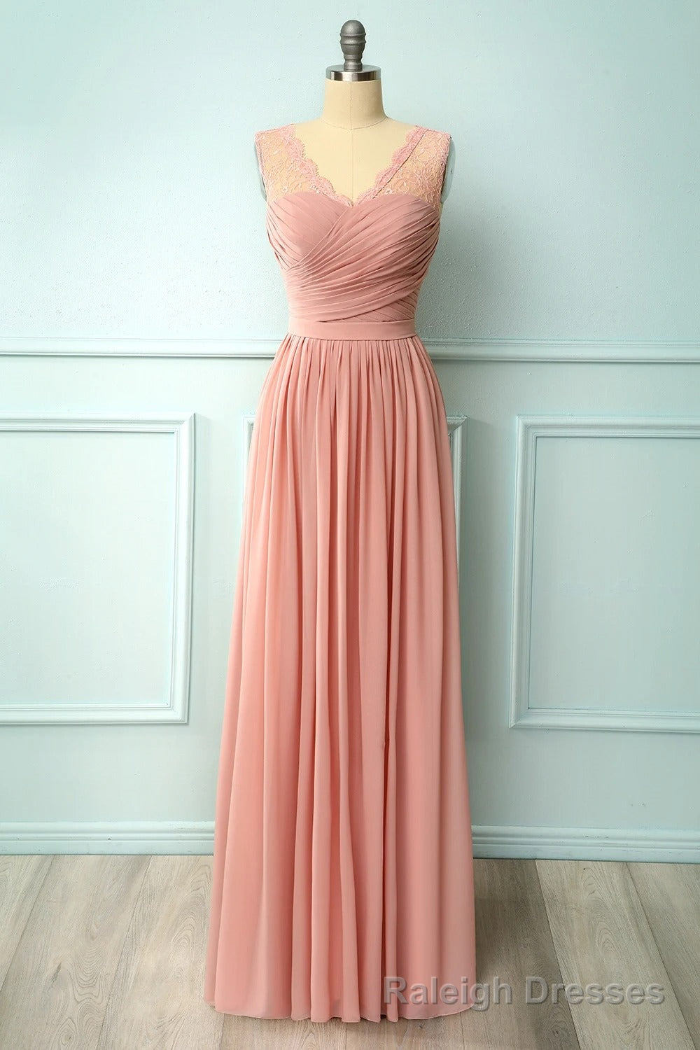 A Line Blush Pink Bridesmaid Dress with Lace Top