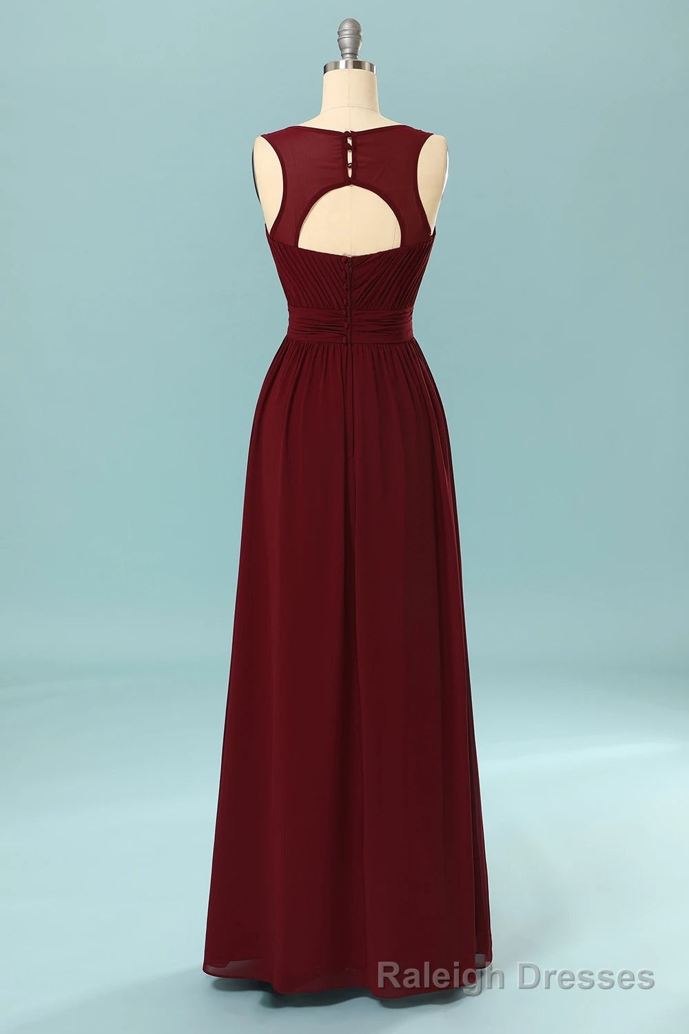 Elegant Pleated Burgundy Bridesmaid Dress with Keyhole