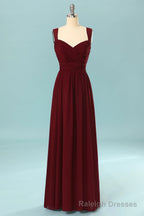 Elegant Pleated Burgundy Bridesmaid Dress with Keyhole