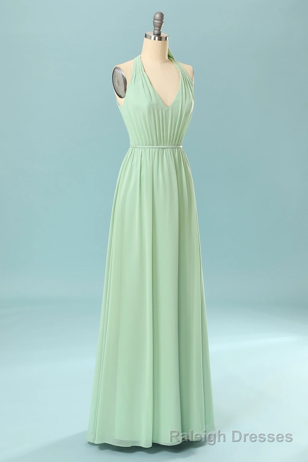 Halter Mint Green Bridesmaid Dress with Bowknot Main image