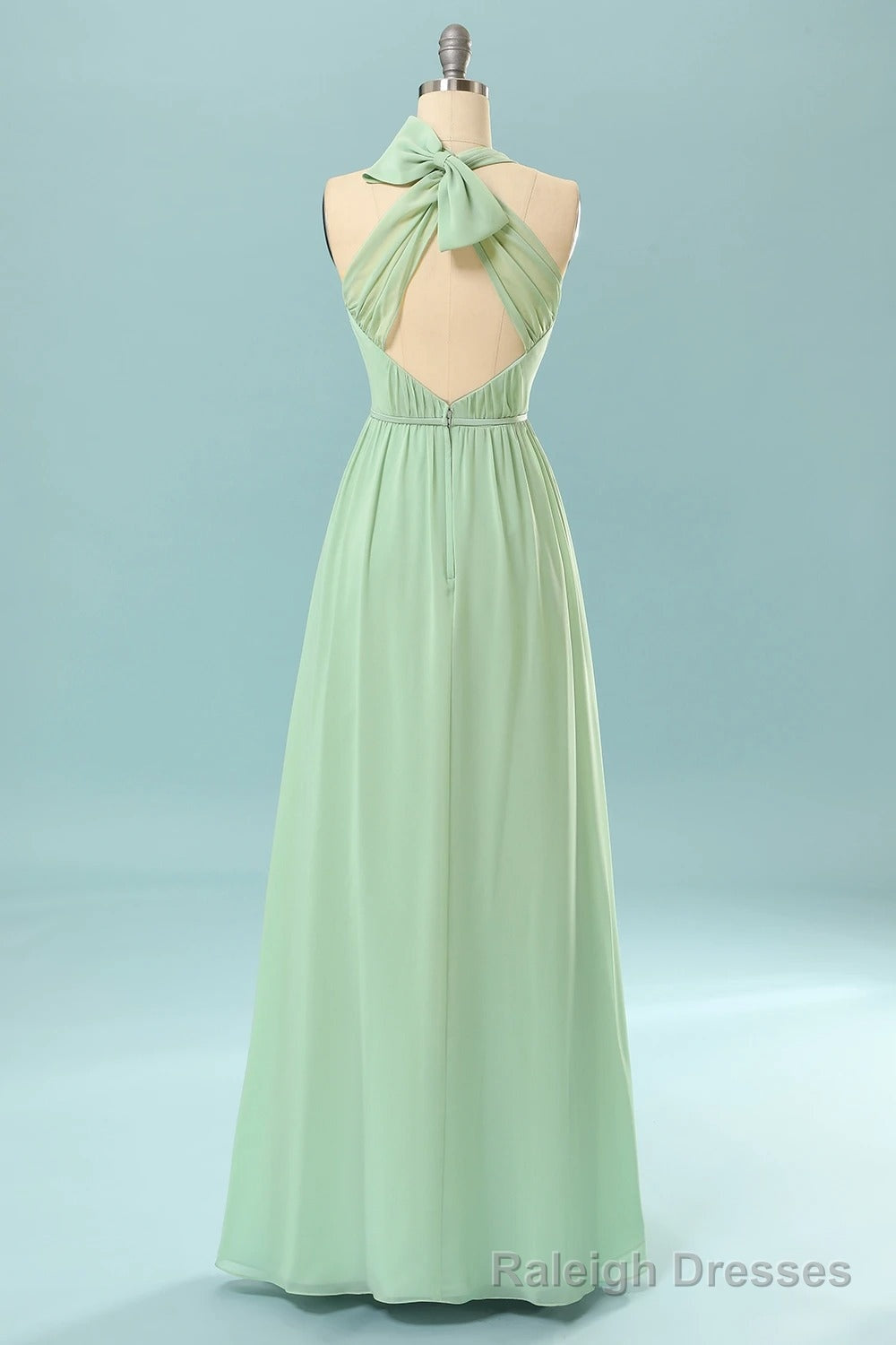 Halter Mint Green Bridesmaid Dress with Bowknot