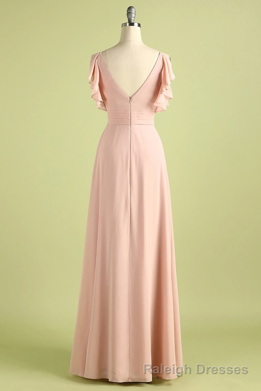 Elegant V Neck Pleated Pink Bridesmaid Dress with Ruffles Secondary image