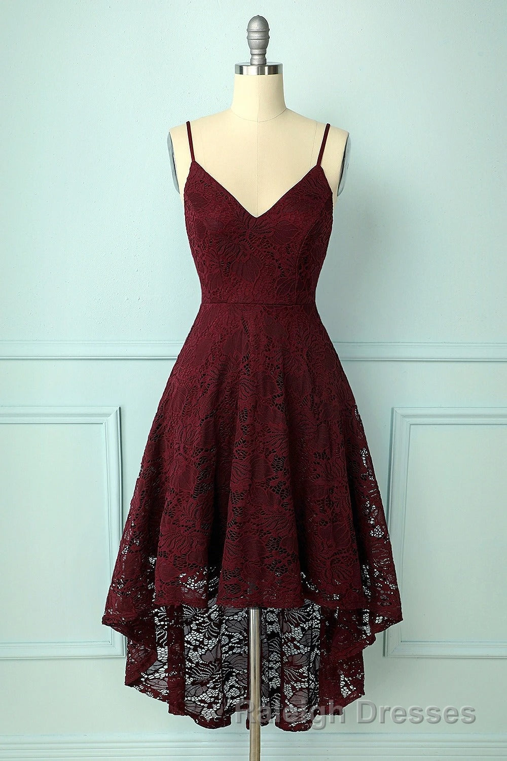 Spaghetti Strap High-Low Burgundy Lace Bridesmaid Dress Secondary image