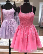 Straps Lace Applique Blue Homecoming Dresses