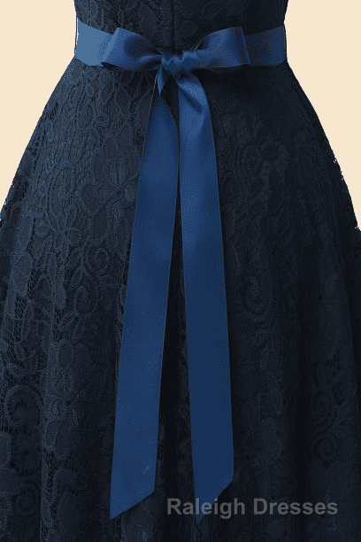 A Line Cap Sleeve Navy Blue Bridesmaid Dresses with Belt