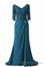 V-Neck Half Sleeve Plum Mother of Bridal Dress